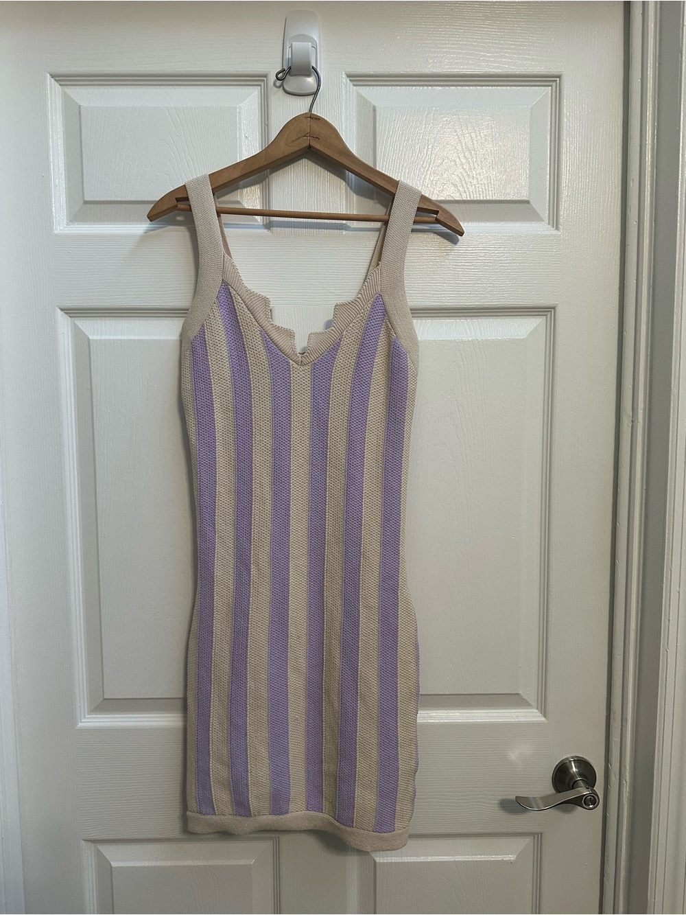 House of Harlow 1960 Beige and Lavender Striped Knit Mini Dress xs